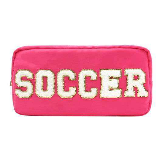 Varsity Collection Nylon Cosmetic Bag Pink Soccer Chenille