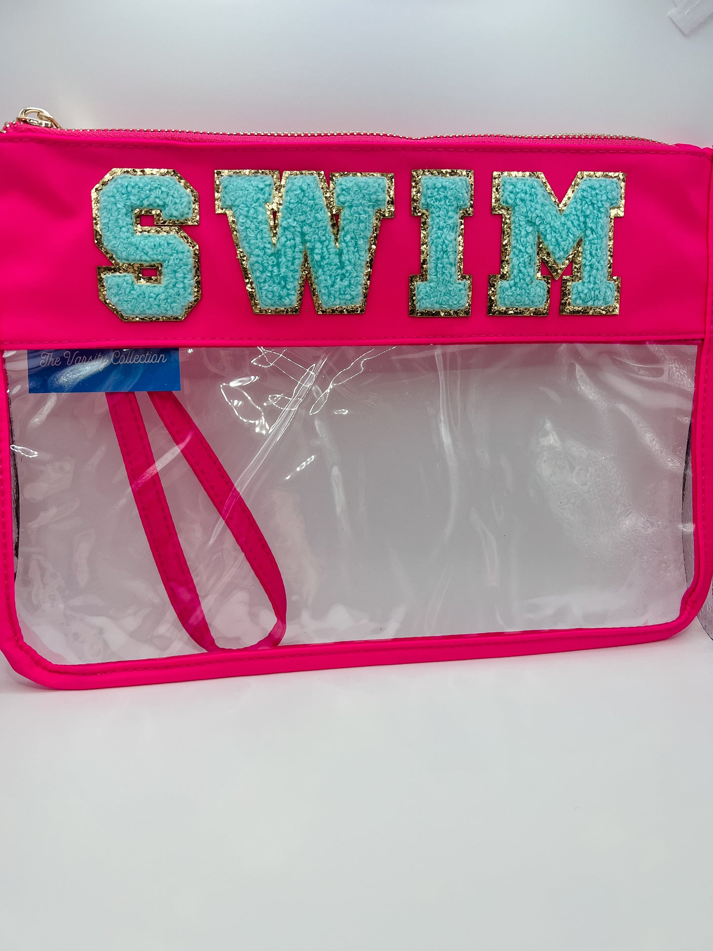 SWIM Pool Clear Bag Chenille Patch Wristlet