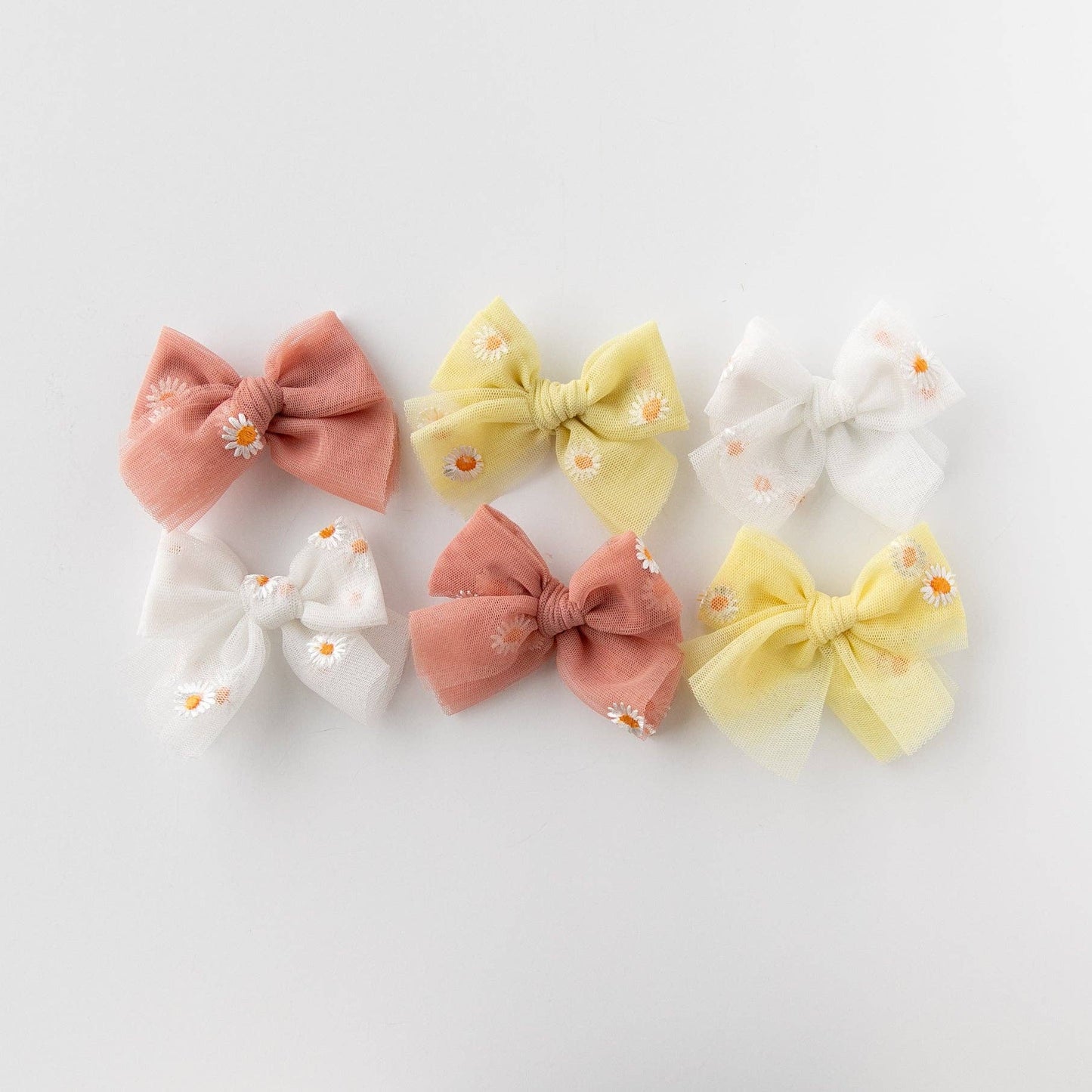 Blushing Daisy | Tulle Bow - Pigtail Set