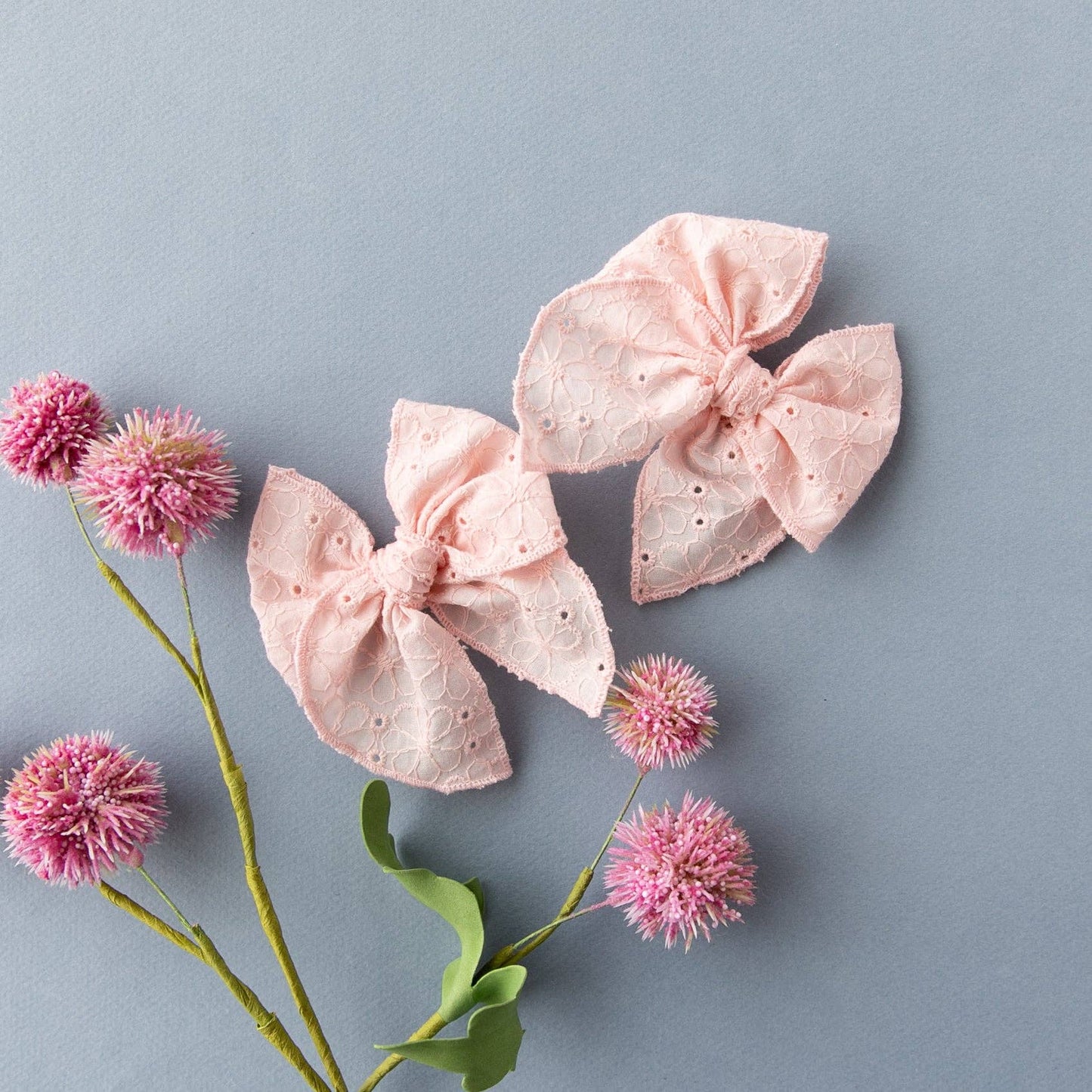 Petal Pink Eyelet | Pigtail Set - Petite Party Bow