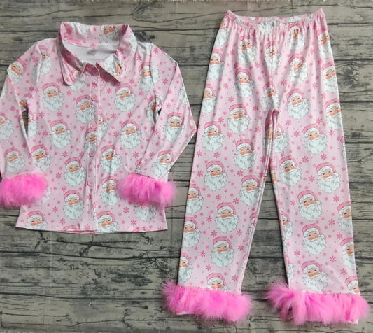 Adult Women Christmas Pink Santa Fur Trim Pajamas Preorder