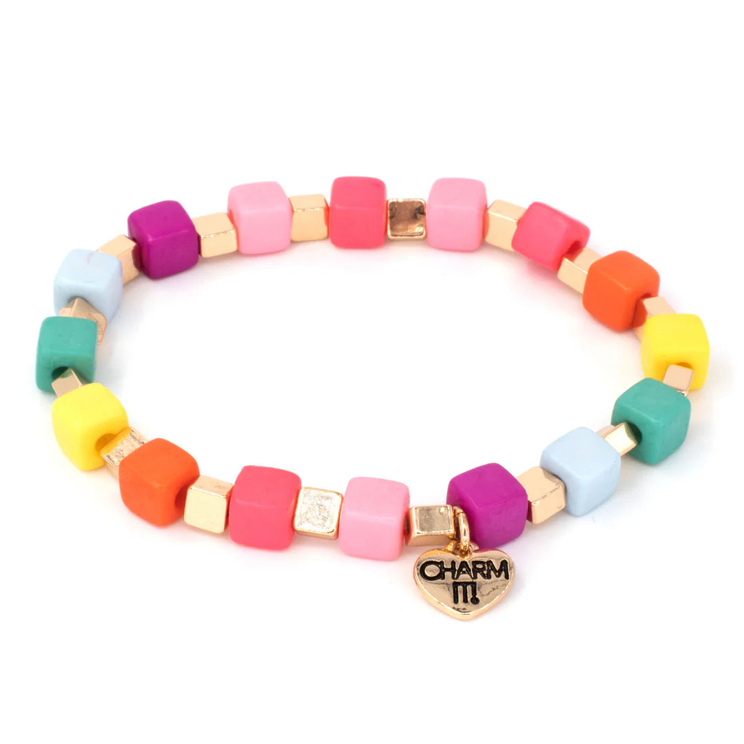 Gold Multi Cube Stretch Bead Bracelet Charm It!