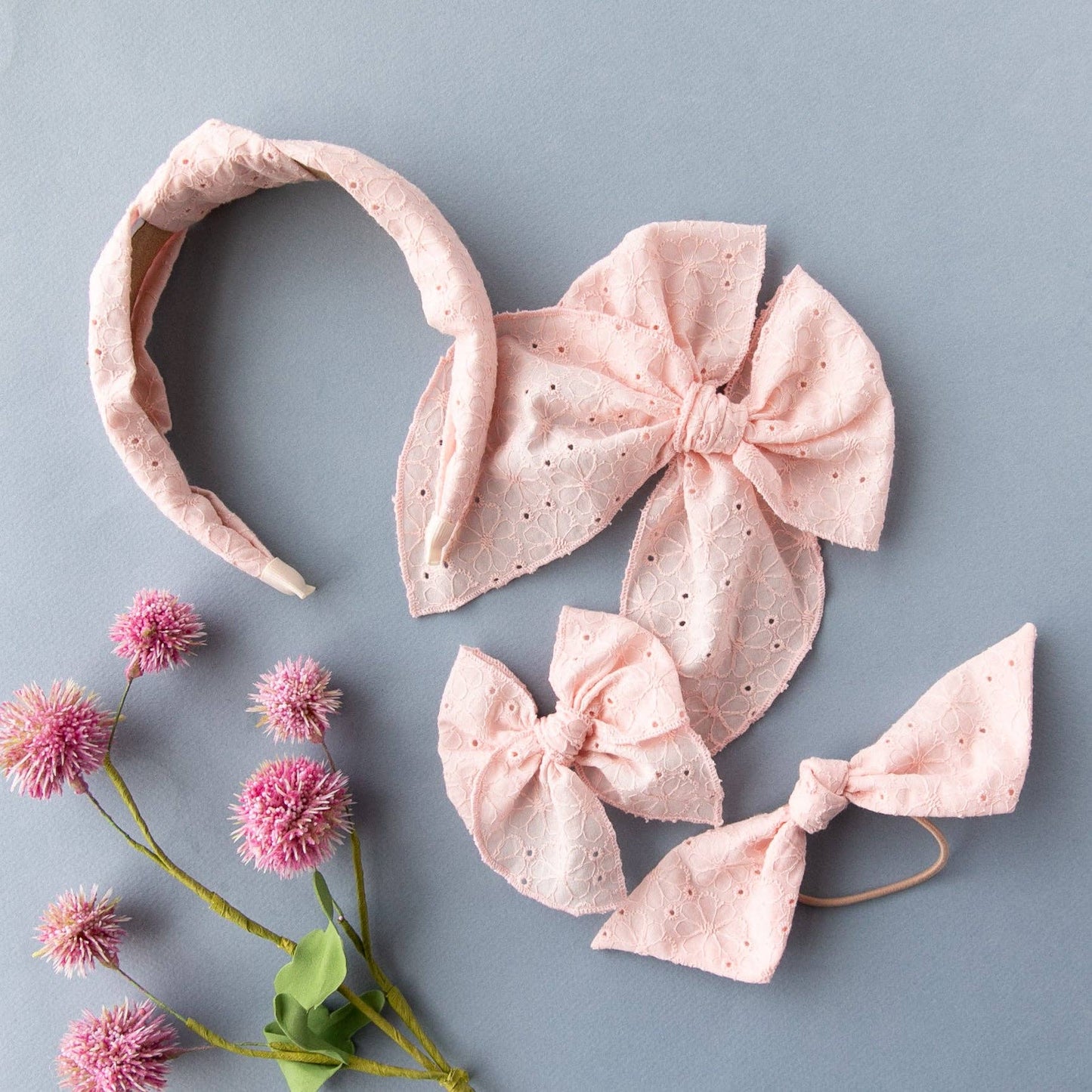 Petal Pink Eyelet | Pigtail Set - Petite Party Bow