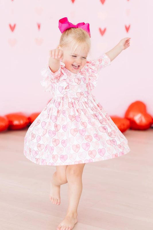 MELT MY HEART 3/4 SLEEVE RUFFLE TWIRL DRESS