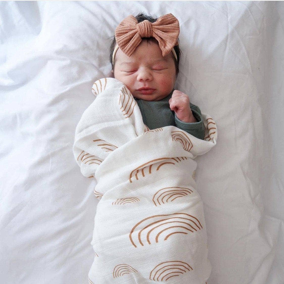 Caramel & White Rainbow Swaddle Blanket