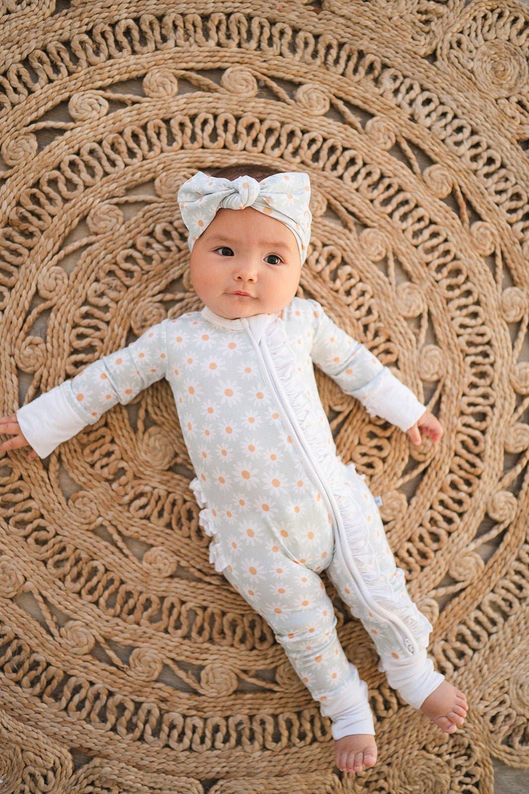 Ruffle Zipper One Piece - Blue Daisy | Bamboo Sleeper | Baby Girl