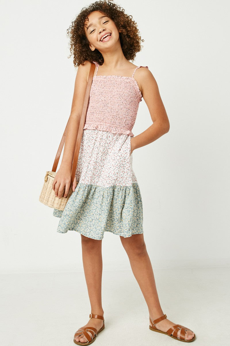 Smocked Floral Print Block Dress