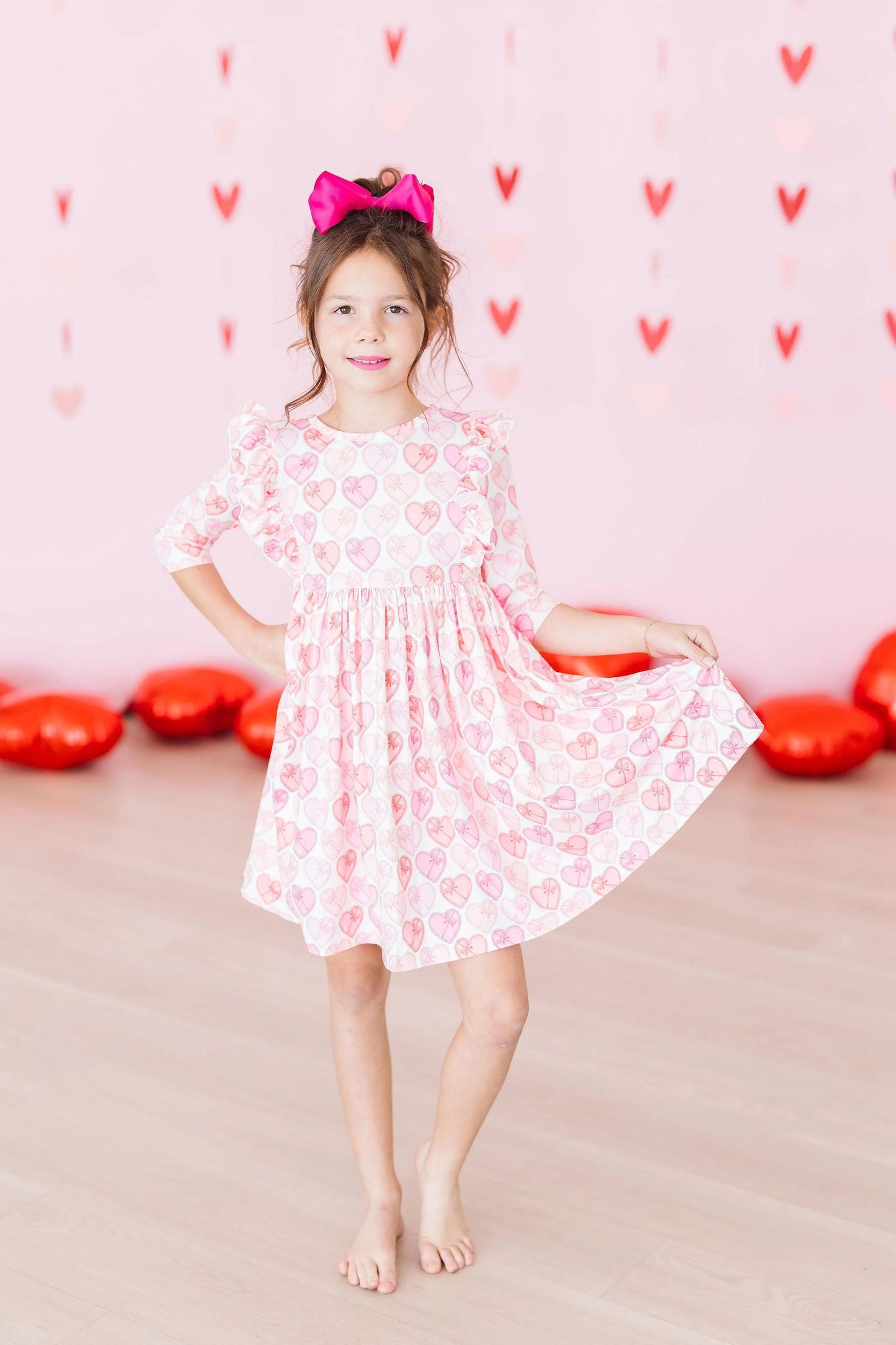 MELT MY HEART 3/4 SLEEVE RUFFLE TWIRL DRESS