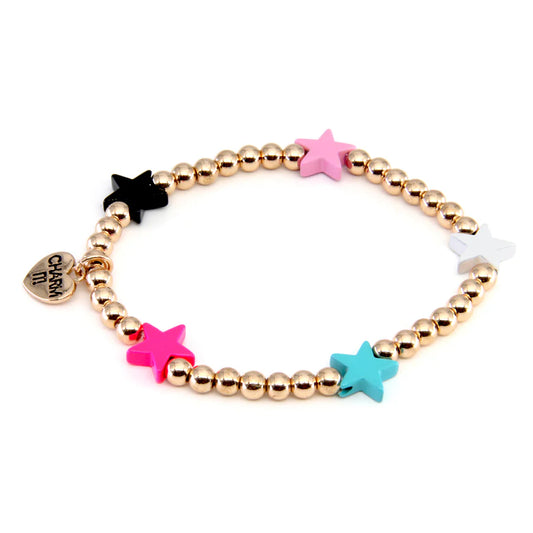 Gold Multi Star Stretch Bead Bracelet - CHARM IT!