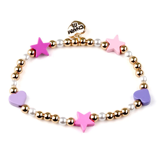 Charm It! Gold Heart & Star Stretch Bead Bracelet