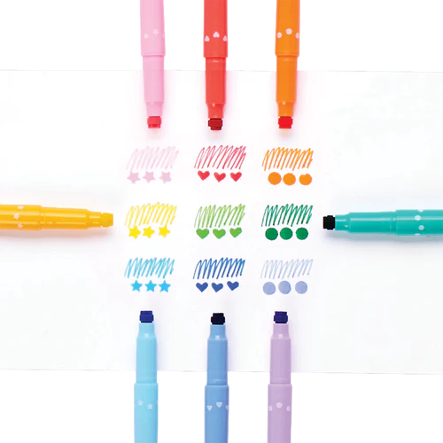 Confetti Stamp Double-Ended Markers - Set of 9