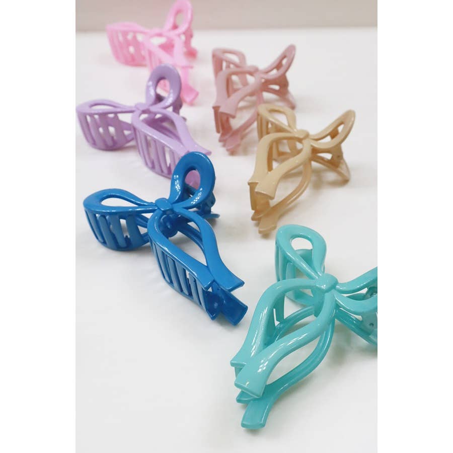 Glossy Soft Tone Bow Shape Hair Claw Sets