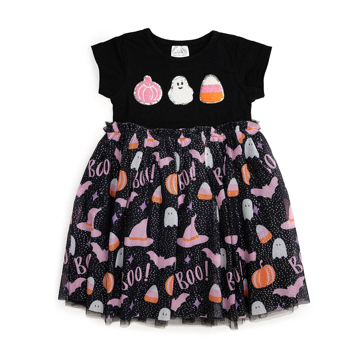 Boo Halloween Short Sleeve Tutu Dress - Kids Halloween Dress