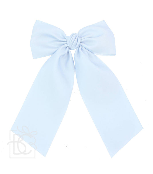 OPAQUE SATIN BOW W/ EURO KNOT & TAILS ON ALLIGATOR CLIPS