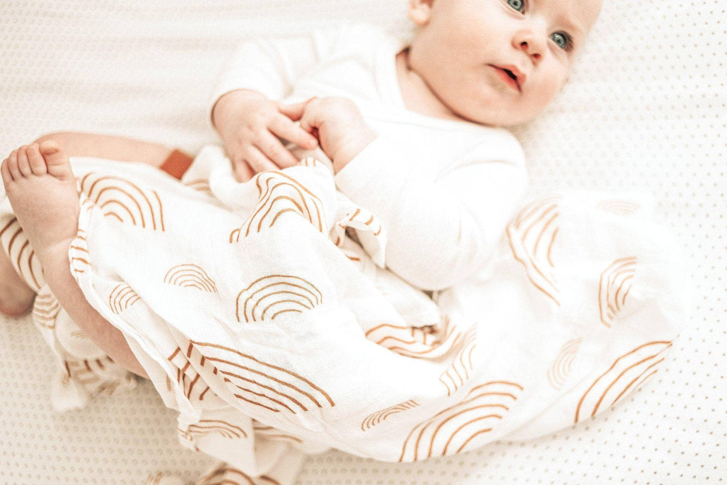 Caramel & White Rainbow Swaddle Blanket