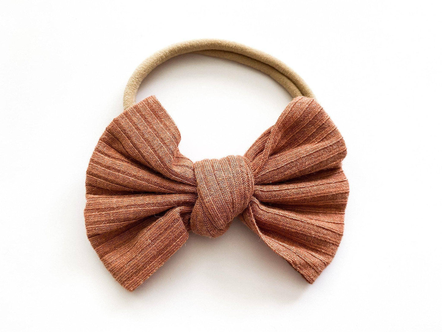 Caramel Ribbed Knot Bow Headband