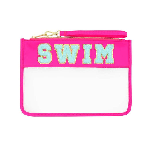 SWIM Pool Clear Bag Chenille Patch Wristlet