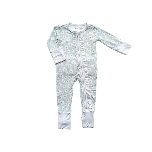 Ruffle Zipper One Piece - Blue Daisy | Bamboo Sleeper | Baby Girl