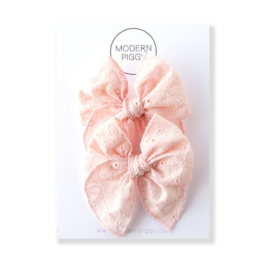 Petal Pink Eyelet | Pigtail Set - Petite Party Bow